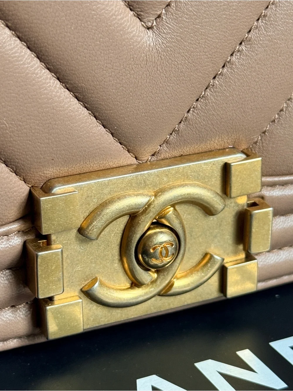 CHANEL Chevron Quilted Medium Boy Bag in Beige - Picture 8 of 14
